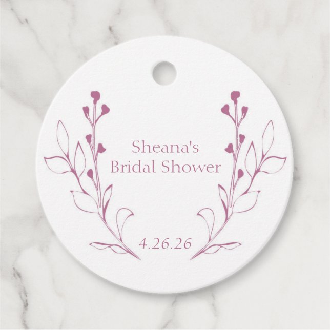 Pink Vines & Flowers Favor Tags (Front)