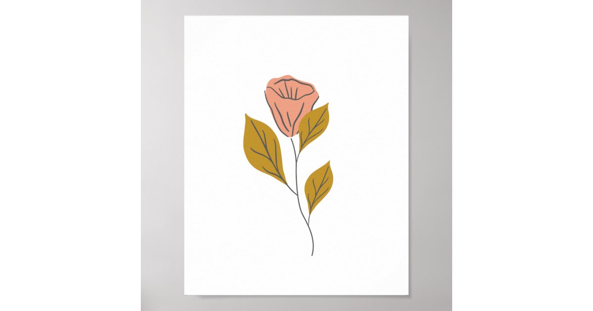 Pink Vintage Abstract Wildflower Floral & Leaf Poster | Zazzle