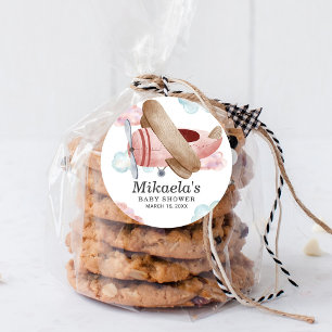 Pink Vintage Airplane Baby Shower Thank You Classic Round Sticker