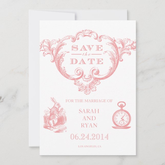 Pink Vintage Alice in Wonderland Save the Date (Front)