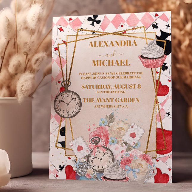Pink Vintage Alice in Wonderland Wedding Invitation (Creator Uploaded)