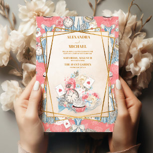 Pink Vintage Alice in Wonderland Wedding Invitation