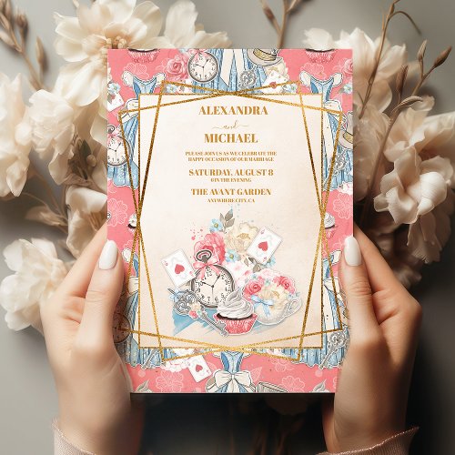 Pink Vintage Alice in Wonderland Wedding Invitation