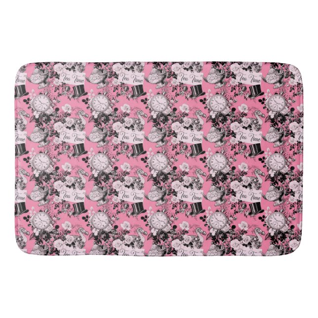 Pink Vintage Alice Teatime Bath Mat (Front)