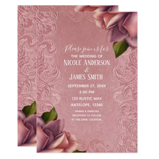 Pink Vintage Antique Dusty Rose Elegant Wedding Invitation