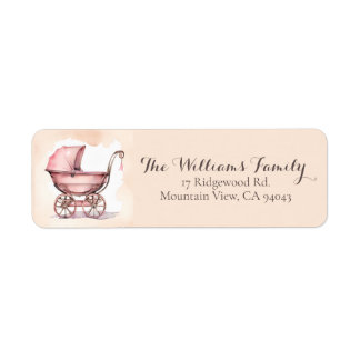 Pink Vintage Antique Rose Stroller Baby Shower Label