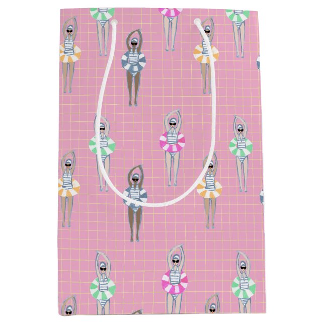 Pink Vintage Artistic Swimmers Pool Medium Gift Bag (Front)