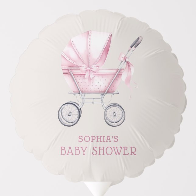 Pink Vintage Baby Carriage Baby Shower Balloon (Front)