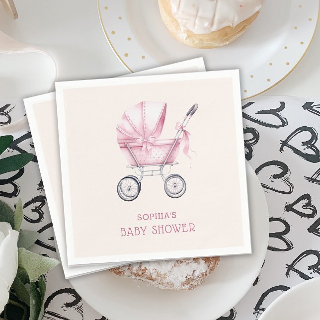 Pink Vintage Baby Carriage Baby Shower Napkins (Creator Uploaded)