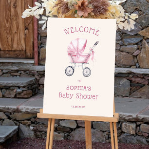 Pink Vintage Baby Carriage Baby Shower Welcome Foam Board