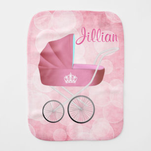 Pink Vintage Baby Carriage Burp Cloth