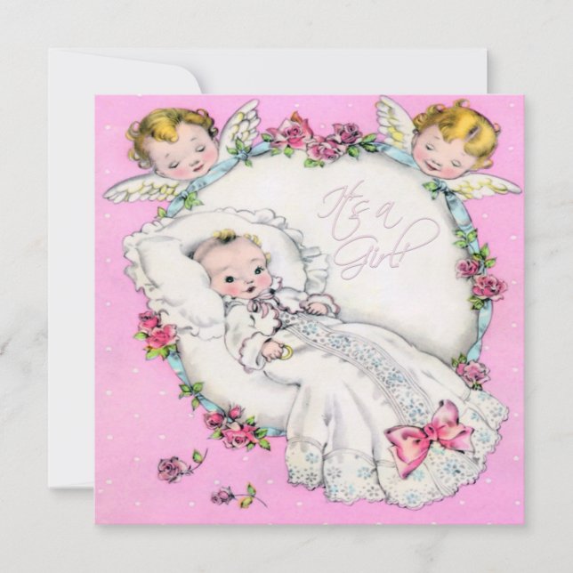 Pink Vintage Baby Girl Shower Invitation (Front)