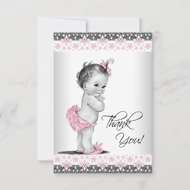 Pink Vintage Baby Girl Thank You (Front)