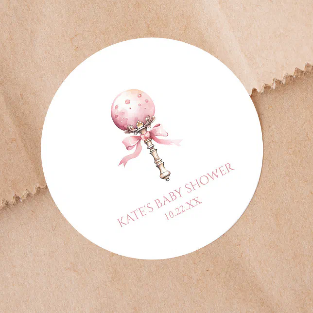 Pink Vintage Baby Rattle Toy Nursery Baby Shower Classic Round Sticker ...
