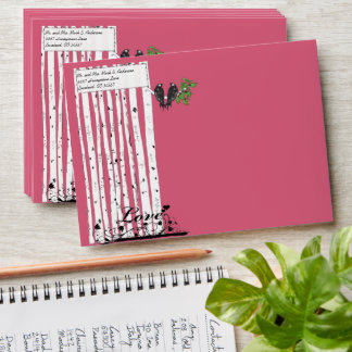 Pink Vintage Birds Love Wedding Envelopes