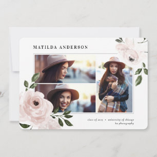 Pink vintage boho floral multi photo graduation announcement