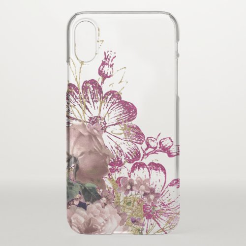 Pink Vintage Boho Flower Rose Shabby Chic iPhone X Case
