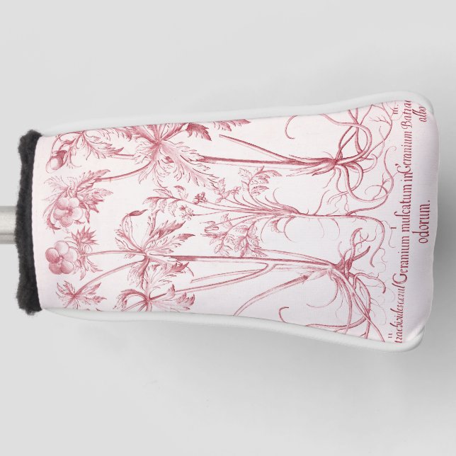Pink Vintage Botanical Art Golf Head Cover (Front)