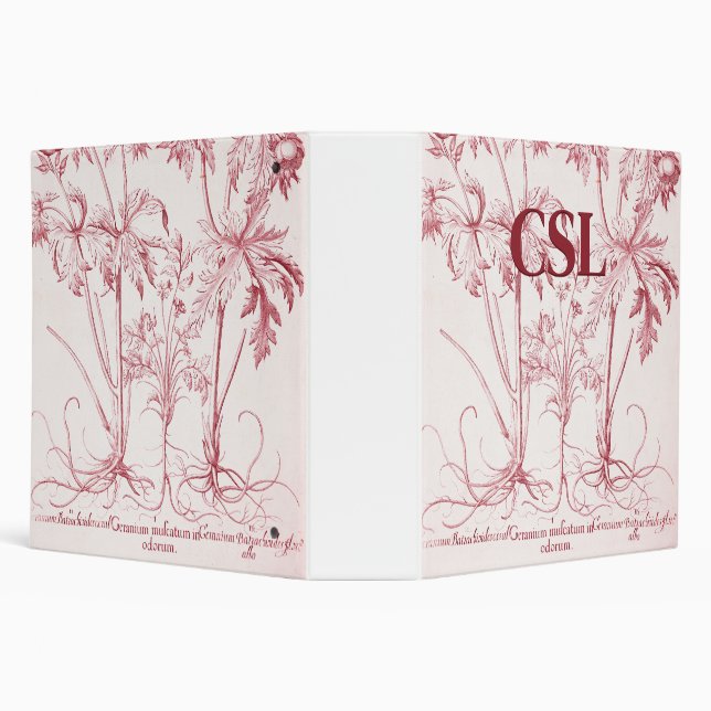 Pink Vintage Botanical Art Monogram 3 Ring Binder (Background)