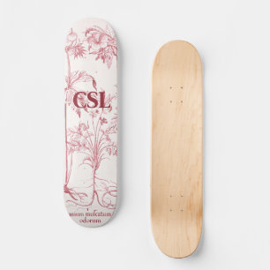 Pink Vintage Botanical Art Monogram Skateboard