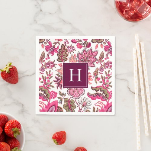 Pink Vintage Botanical Monogrammed Napkins