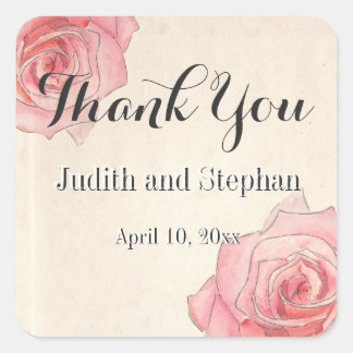 Pink Vintage Botanics,Rose Florals, Wedding Favors Square Sticker