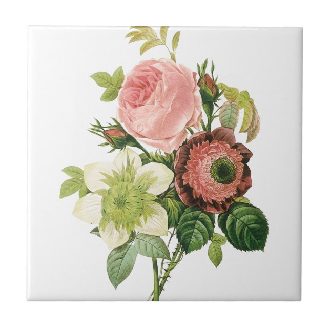Pink Vintage Bouquet Ceramic Tile (Front)