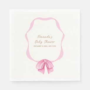 Pink Vintage Bow Frame Girl Baby Shower Napkins