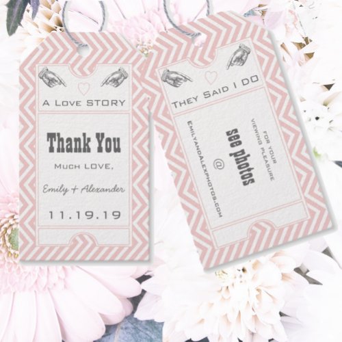 Pink Vintage Broadway Ticket Wedding Thank You Gift Tags