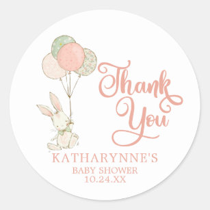 Pink Vintage Bunny Baby Shower Thank You Classic Round Sticker