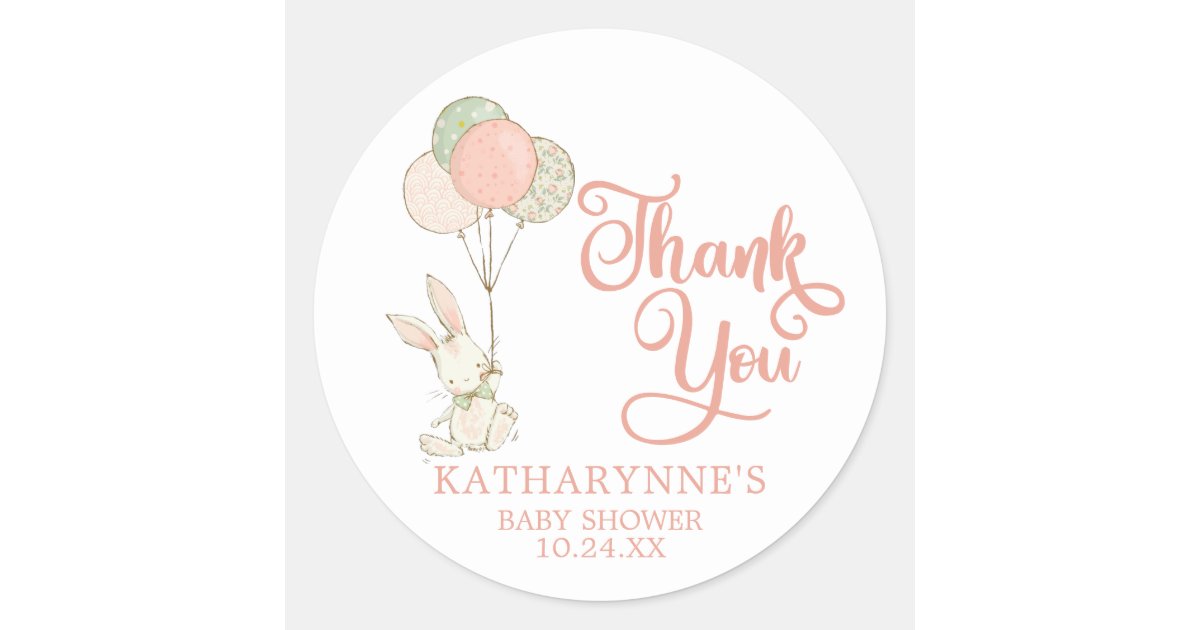 Pink Vintage Bunny Baby Shower Thank You Classic Round Sticker | Zazzle