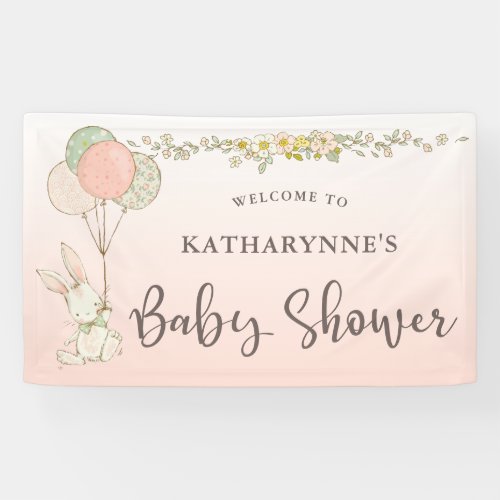 Pink Vintage Bunny Rustic Floral Baby Shower Banner
