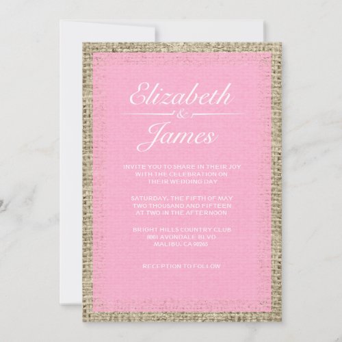 Pink Vintage Burlap Wedding Invitations