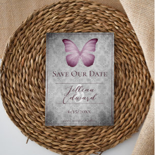 Pink Vintage Butterfly Damask Save the Date Announcement