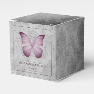 Pink Vintage Butterfly Damask Wedding Favor Boxes