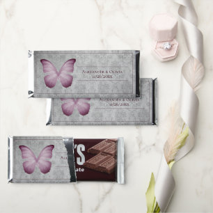 Pink Vintage Butterfly Damask Wedding Hershey Bar Favors