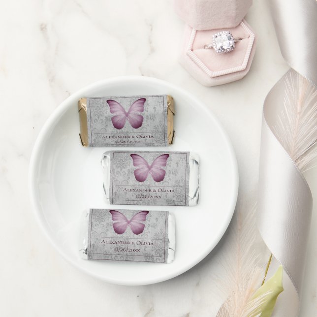 Pink Vintage Butterfly Damask Wedding Hershey's Miniatures (Wedding)