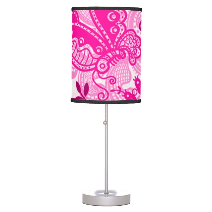 Pink Vintage Butterfly Floral Design Table Lamp Zazzle