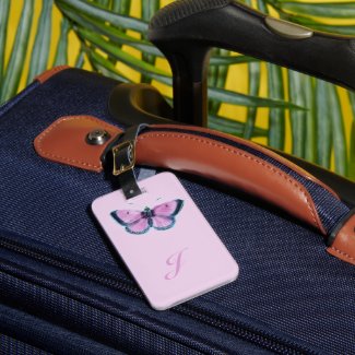 pink vintage butterfly luggage tag