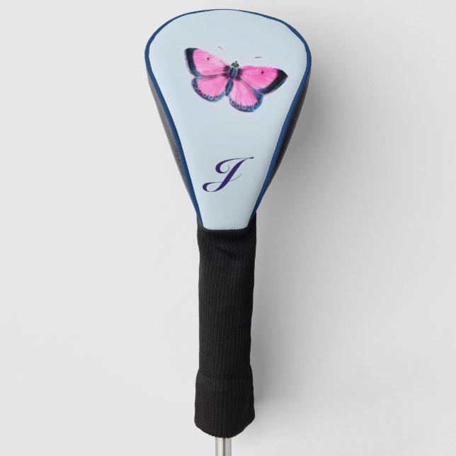 pink vintage butterfly - monogrammed   golf head cover (Front)