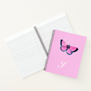  pink vintage butterfly - monogrammed notebook