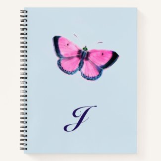 pink vintage butterfly - monogrammed notebook