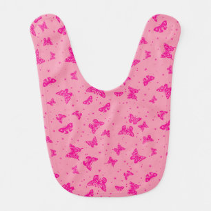 Pink vintage butterfly motif pattern baby bib