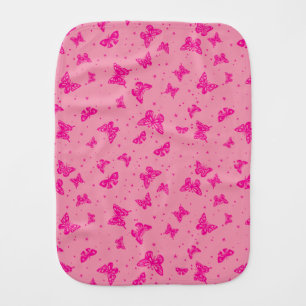 Pink vintage butterfly motif pattern baby burp cloth