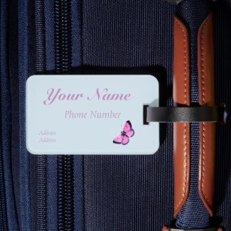 pink vintage butterfly no2 luggage tag