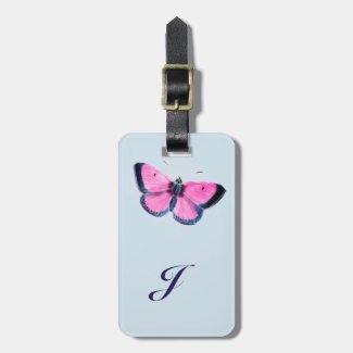pink vintage butterfly no2 luggage tag