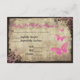 Pink Vintage Butterfly Wedding RSVP Card