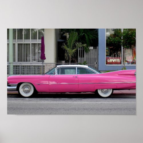Pink Vintage Cadillac Florida Poster