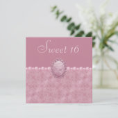 Pink Vintage Cameo & Pearls Sweet 16 Invitation (Standing Front)