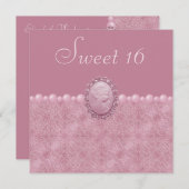 Pink Vintage Cameo & Pearls Sweet 16 Invitation (Front/Back)